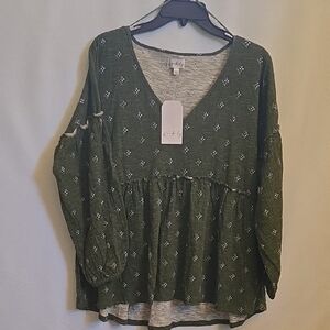 Wonderly Olive Green Blouse with Patterned Design
